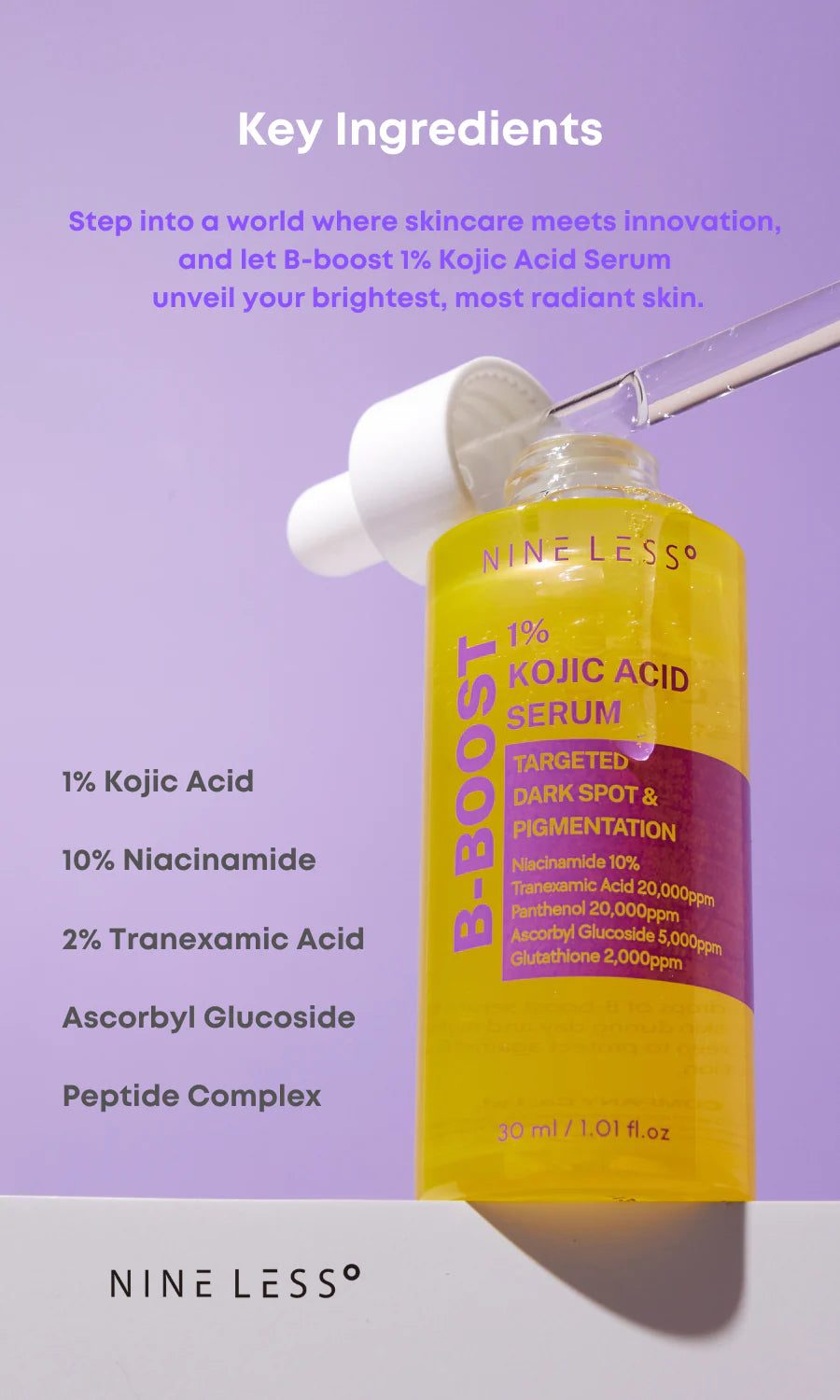 NINELESS B-Boost 1% Kojic Acid Serum 30ml - Manchas, Tono Desigual